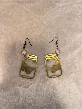 Bohindie Stream Delicate Gold Butterfly Mason Jar Drop Earrings